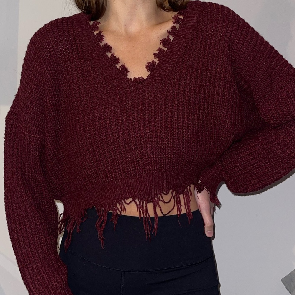 Red Cropped Knot Sweater